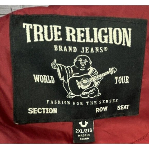 True Religion Men's World Tour Red Puffer Jacket Polyester Full Zip Size 2XL - Picture 4 of 8